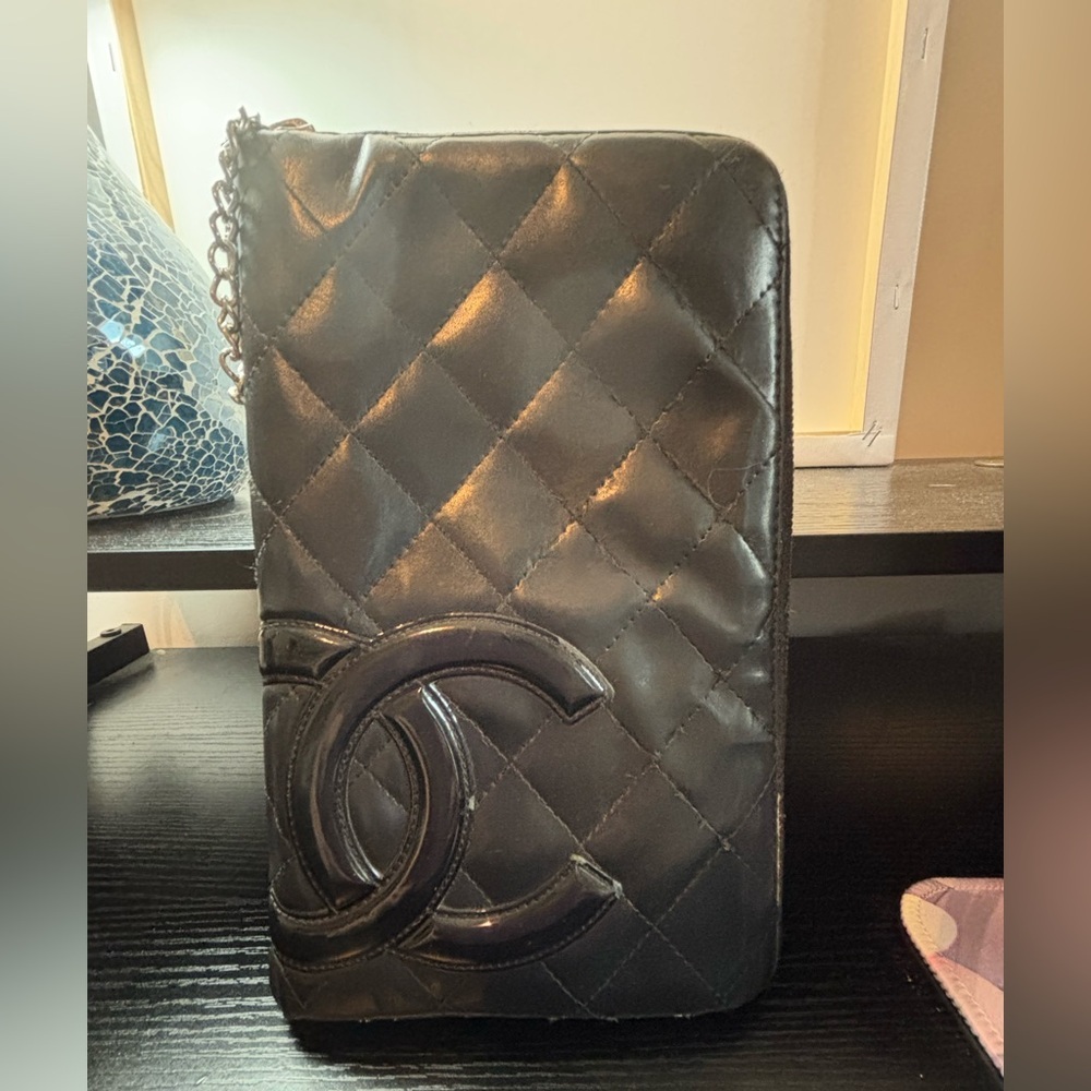 Authentic Chanel Cambon Ligne Quilted Organizer Wallet – Black/Fuchsia